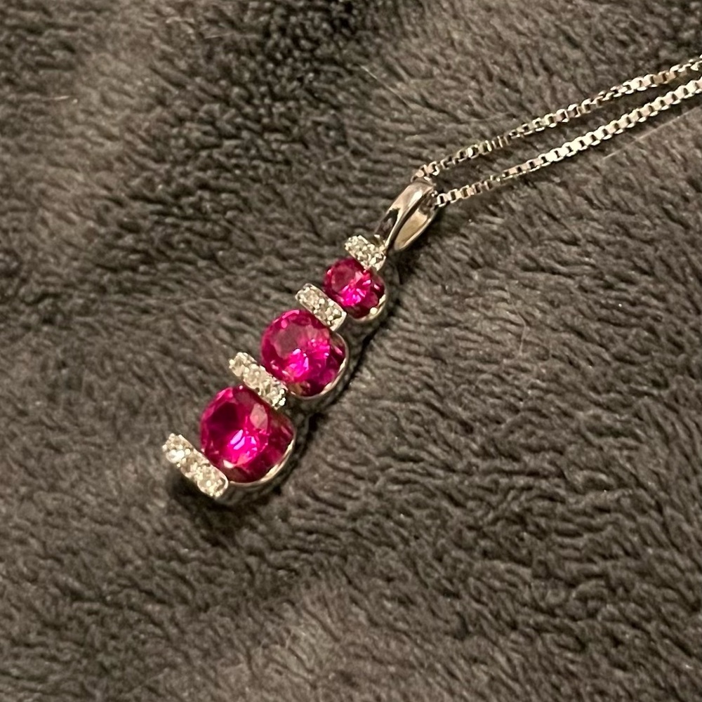 Stunning Sterling Silver And Lab Ruby Necklace - image 1